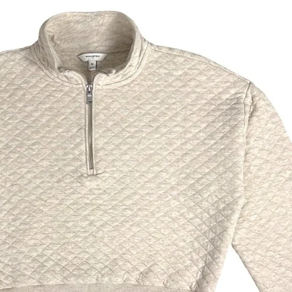 Quilted Quarter Zip Sweatshirt Banana Republic Factory Oatmeal Heather - Picture 7 of 14